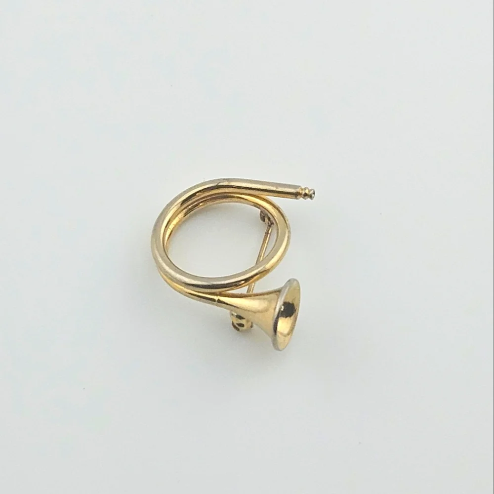 Small Gold Tone French Horn Brooch Pin